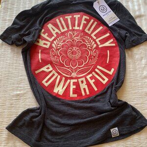 MALDICION NWT Graphic Tee Short Sleeve T-shirt Charcoal Red Beautifully Powerful